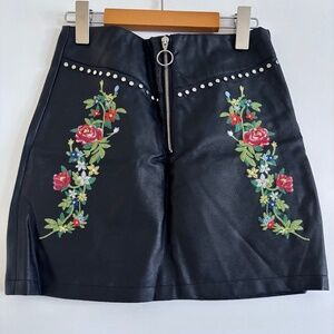 Faux Leather Embroidered Skirt